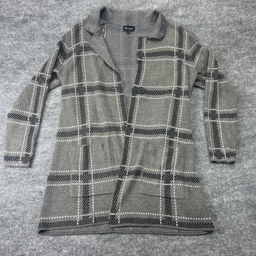 Lily Morgan Gray Striped‎ Sweater Cardigan Size L Large.